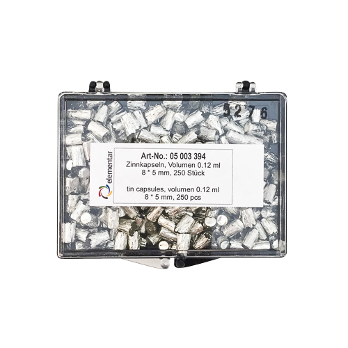 Tin capsules, 8 x 5 mm, V = 0.12 ml,  250 pcs./package